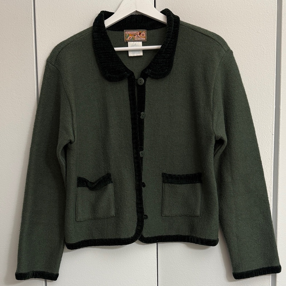 Vintage April Cornell 1999 Green 100% Wool Blazer Jacket Coat Size Small
